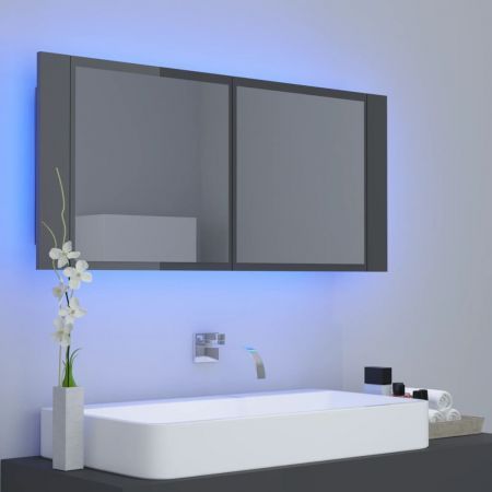 LED Bathroom Mirror Cabinet High Gloss Grey 100x12x45 cm Acrylic