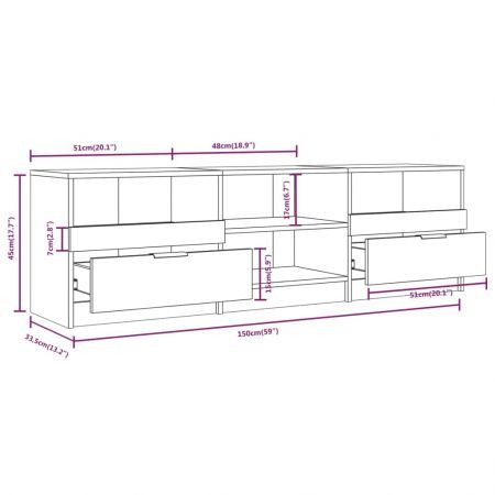 TV Cabinet Black 150x33.5x45 cm Engineered Wood