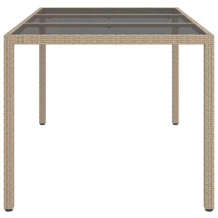 Garden Table 150x90x75 cm Tempered Glass and Poly Rattan Beige