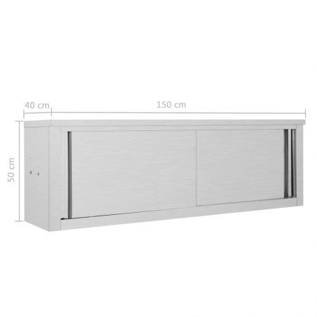 Kitchen Wall Cabinet with Sliding Doors 150x40x50 cm Stainless Steel