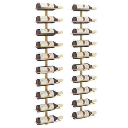 Wall-mounted Wine Rack for 10 Bottles 2 pcs Gold Metal