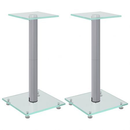 Speaker Stands 2 pcs Silver Tempered Glass 1 Pillar Design