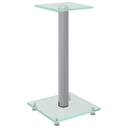 Speaker Stands 2 pcs Silver Tempered Glass 1 Pillar Design