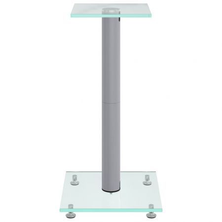 Speaker Stands 2 pcs Silver Tempered Glass 1 Pillar Design