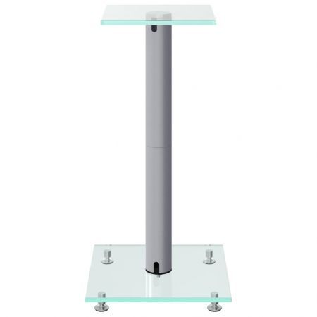 Speaker Stands 2 pcs Silver Tempered Glass 1 Pillar Design