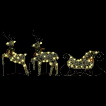 Reindeer & Sleigh Christmas Decoration 60 LEDs Outdoor Gold