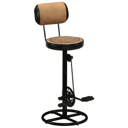 Bar Stools with Canvas Print 2 pcs Brown and Black Real Goat Leather