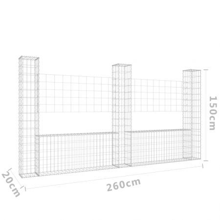 U-shape Gabion Basket with 3 Posts Iron 260x20x150 cm