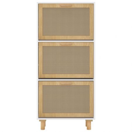 Shoe Cabinet White 52x25x115 cm Engineered Wood and Natural Rattan