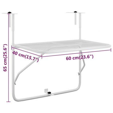 Balcony Table White 60x40 cm Steel