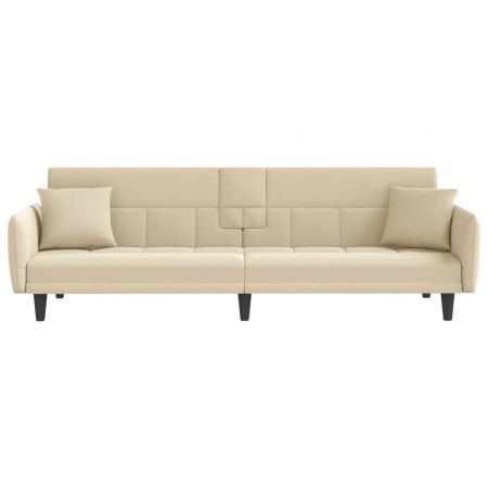 Sofa Bed with Cup Holders Cream Fabric