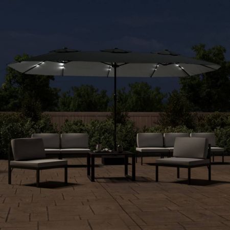 Double-Head Parasol with LEDs Anthracite 449x245 cm