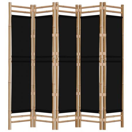 Folding 5-Panel Room Divider 200 cm Bamboo and Canvas