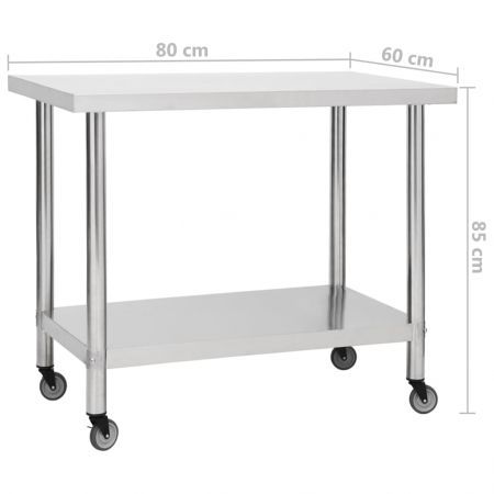 Kitchen Work Table with Wheels 80x60x85 cm Stainless Steel