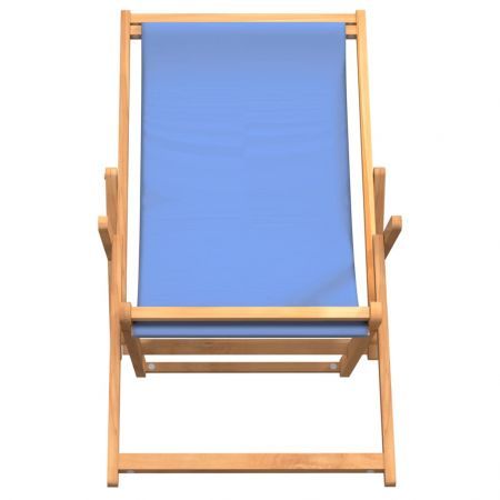 Folding Beach Chair Solid Wood Teak Blue