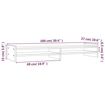 Monitor Stand White 100x27x15 cm Solid Wood Pine