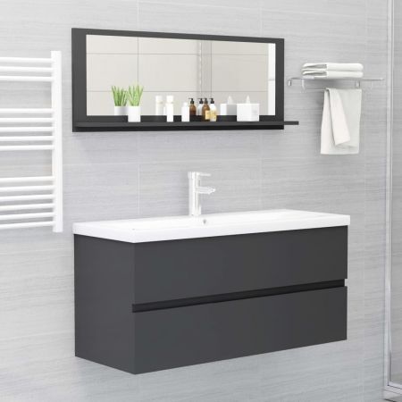 Bathroom Mirror Grey 100x10.5x37 cm Engineered Wood