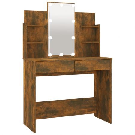 Dressing Table with LED Smoked Oak 96x40x142 cm