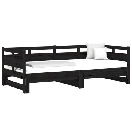 Pull-out Day Bed Black Solid Wood Pine 2x(92x187) cm