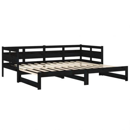 Pull-out Day Bed Black Solid Wood Pine 2x(92x187) cm