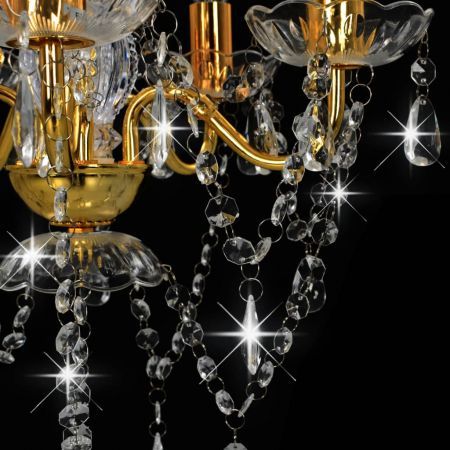 Chandelier with Crystal Beads Golden Round 5 x E14