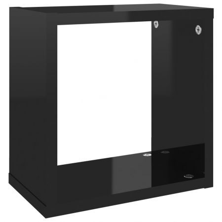 Wall Cube Shelves 6 pcs High Gloss Black 26x15x26 cm