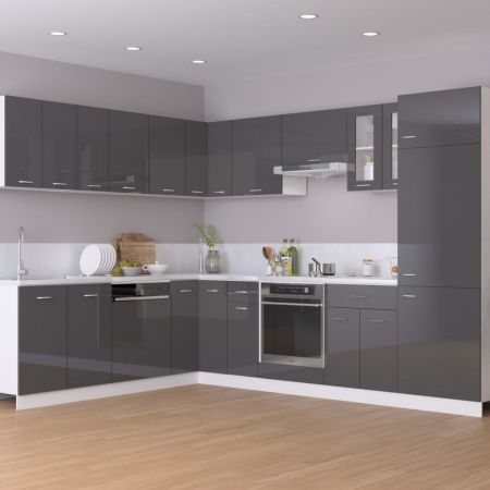 Oven Cabinet High Gloss Grey 60x46x81.5 cm Engineered Wood