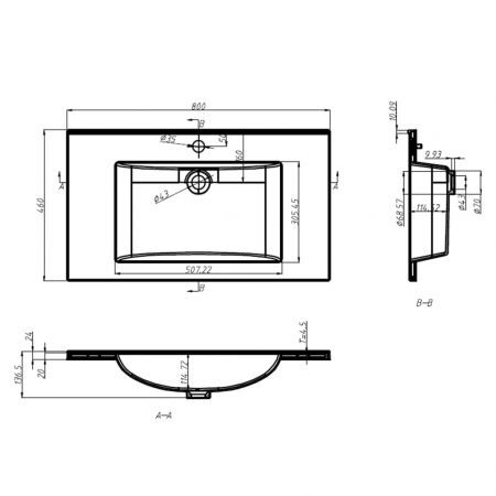 Built-in Wash Basin 800x460x130 mm SMC White