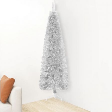 Slim Artificial Half Christmas Tree with Stand Silver 210 cm