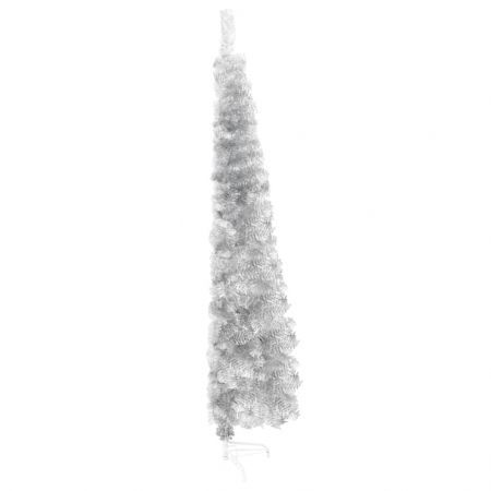 Slim Artificial Half Christmas Tree with Stand Silver 210 cm