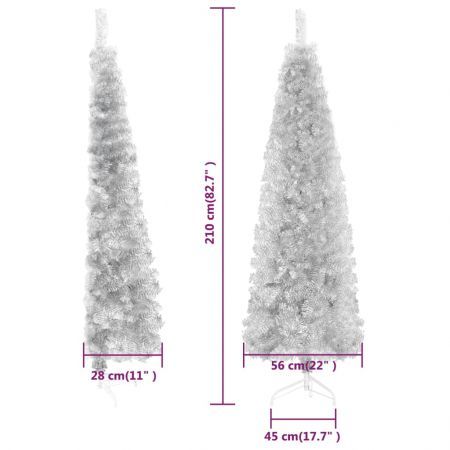 Slim Artificial Half Christmas Tree with Stand Silver 210 cm