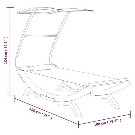 Outdoor Lounge Bed with Canopy 100x190x134 cm Solid Bent Wood Anthracite