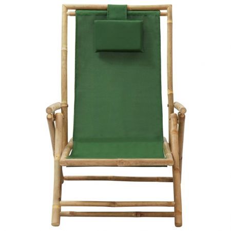 Reclining Relaxing Chair Green Bamboo and Fabric