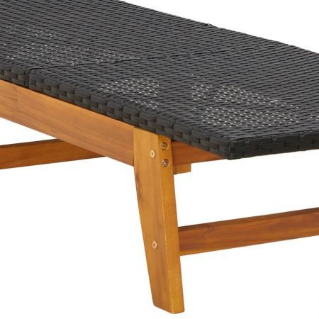 Sun Lounger Black and Brown Poly Rattan&Solid Wood Acacia