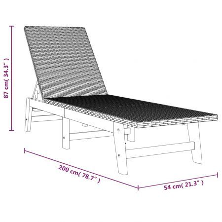 Sun Lounger Black and Brown Poly Rattan&Solid Wood Acacia