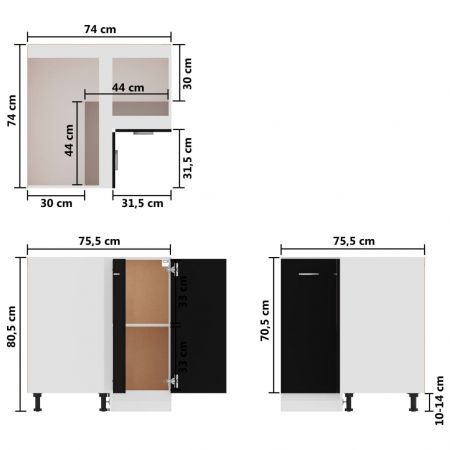 Corner Bottom Cabinet Black 75.5x75.5x80.5 cm Engineered Wood