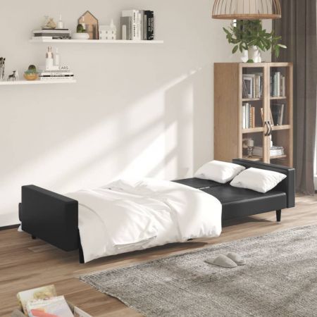 2-Seater Sofa Bed Black Faux Leather