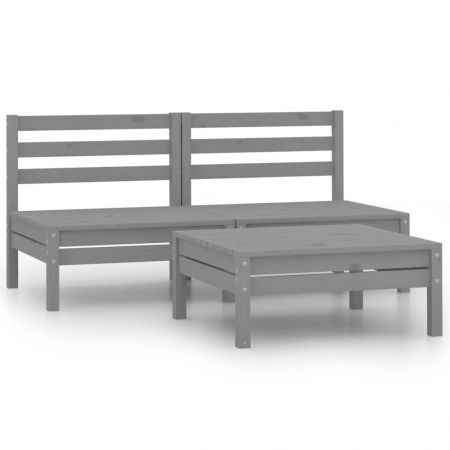 3 Piece Garden Lounge Set Grey Solid Wood Pine