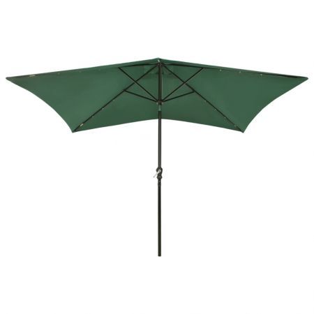 Parasol with LEDs and Steel Pole Green 2x3 m