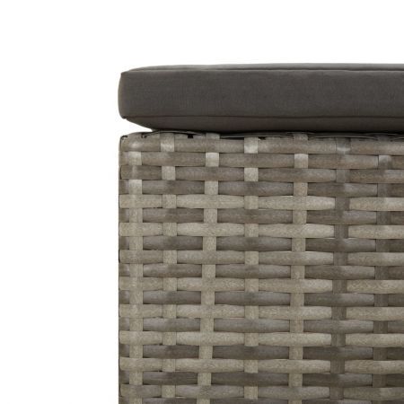 Garden Footrest with Cushion Grey Poly Rattan