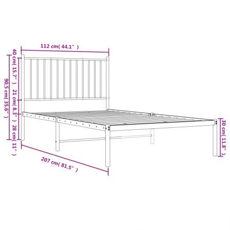 Metal Bed Frame with Headboard White 107x203 cm