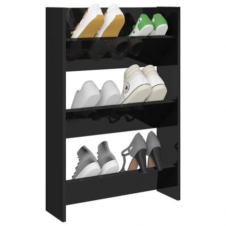 Wall Shoe Cabinet High Gloss Black 60x18x90 cm Engineered Wood