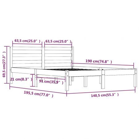 Bed Frame Solid Wood Pine 137x187 Double Size