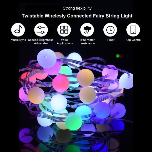 10M String Lights LED Copper Wire String Lights Dream Color Remote Control Outdoor Waterproof Christmas Holiday Bluetooth Control Bedroom Wedding