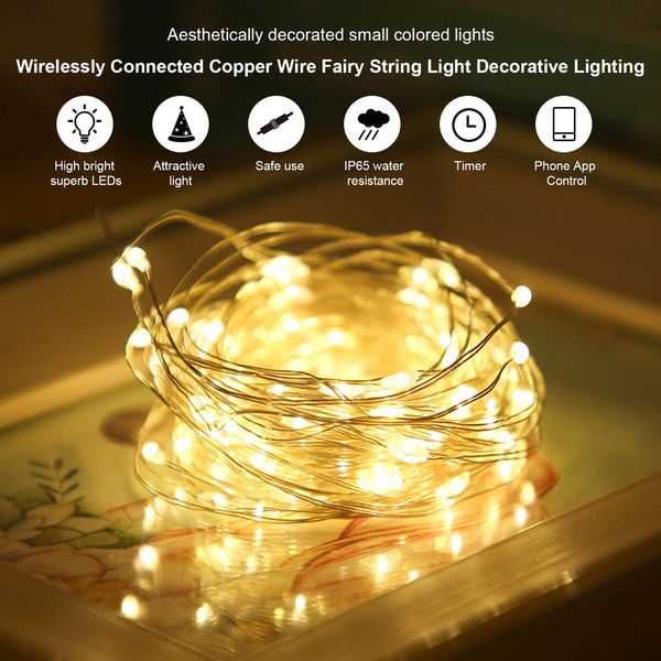 10M String Lights LED Copper Wire String Lights Dream Color Remote Control Outdoor Waterproof Christmas Holiday Bluetooth Control Bedroom Wedding