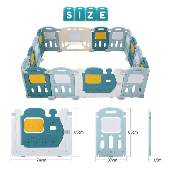 16 Panel Baby Playpen Gate Playground Indoor Outdoor Activity Centre Adventure Safety Fence Foldable Pen Yard Train Design