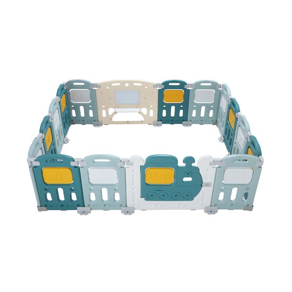 16 Panel Baby Playpen Gate Playground Indoor Outdoor Activity Centre Adventure Safety Fence Foldable Pen Yard Train Design