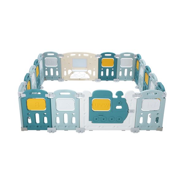 18 Panel Baby Playpen Gate Indoor Outdoor Playground Activity Centre Adventure Foldable Safety Fence Yard Pen Train Design