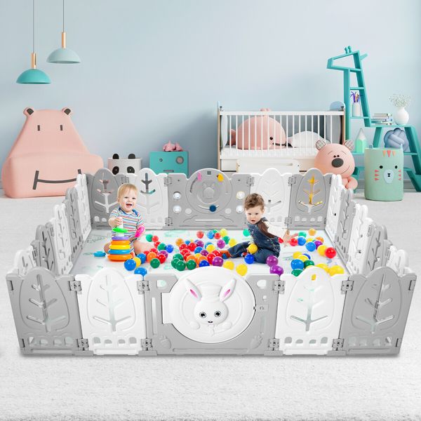 Baby Playpen 20 Panels Safe Fence Kids Enclosure Kidbot Activity Centre Safety Barrier Foldable Gate Play Yard Rabbit Design