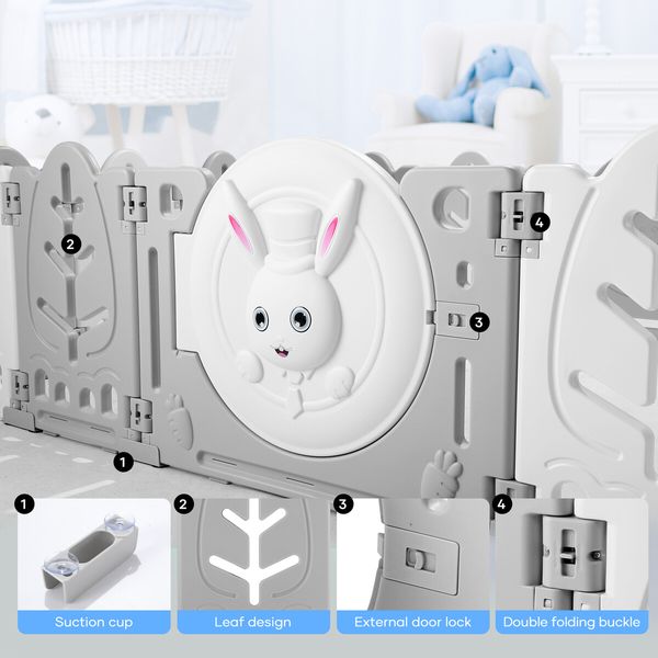 Baby Playpen 20 Panels Safe Fence Kids Enclosure Kidbot Activity Centre Safety Barrier Foldable Gate Play Yard Rabbit Design